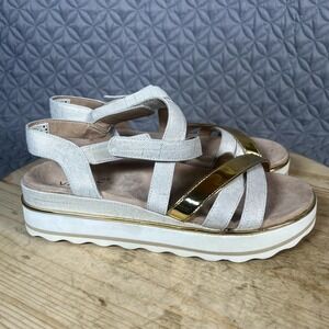 Vionic Platform Sandals Women's 10 Kellyn Metallic Gold White